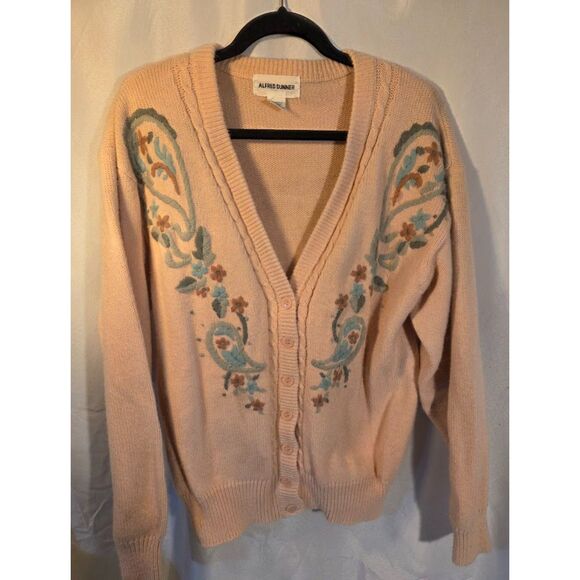 Alfred Dunner Sweaters - Vintage Alfred Dunner Floral Cardigan | Pastel Embroidered Knit | Size M
